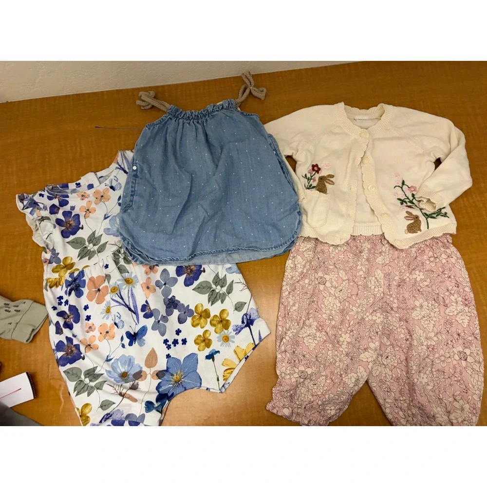 Next Baby Girls Clothes Bundle 4pc Floral Bunny Cardigan Romper 3-6M 6-9M